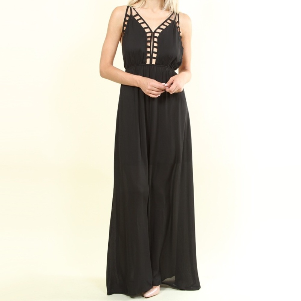 Last 1 - Black Maxi Dress With Semi Sheer Skirt - Picture 2 of 6